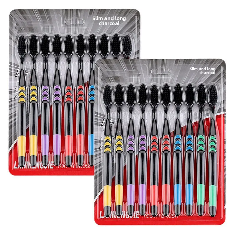 10-Pack Bamboo Charcoal Toothbrushes Soft Bristles Family Bulk Eco-Friendly Travel-Ready
