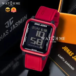 Jam Tangan Unisex Original Jonas Jasmin Digital Pria Wanita Persegi Bergaransi Tahan Air Berkelas Kekinian Rubber Watches