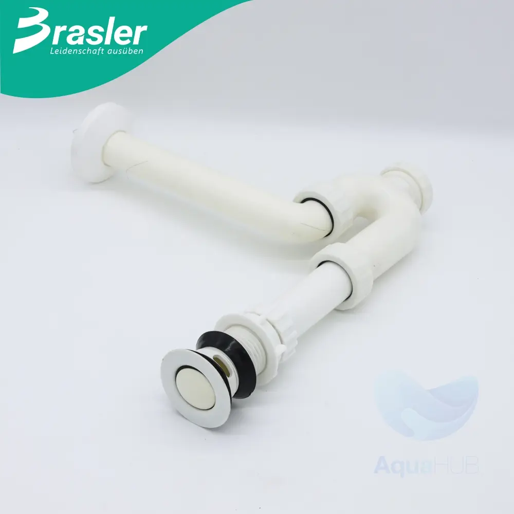 Bộ Xiphon, Ống Xả Chữ P Cho Bồn Lavabo Nhựa ABS, Đầy Đủ Gioăng, Kết Nối, Xả Lật Brasler - D8 NP