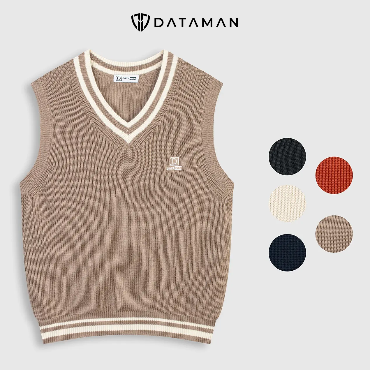 Áo gile len nam DATAMAN cao cấp, form rộng, unisex, thêu logo ở ngực, chất liệu len len lông cừu, style Hàn Quốc -  DT51