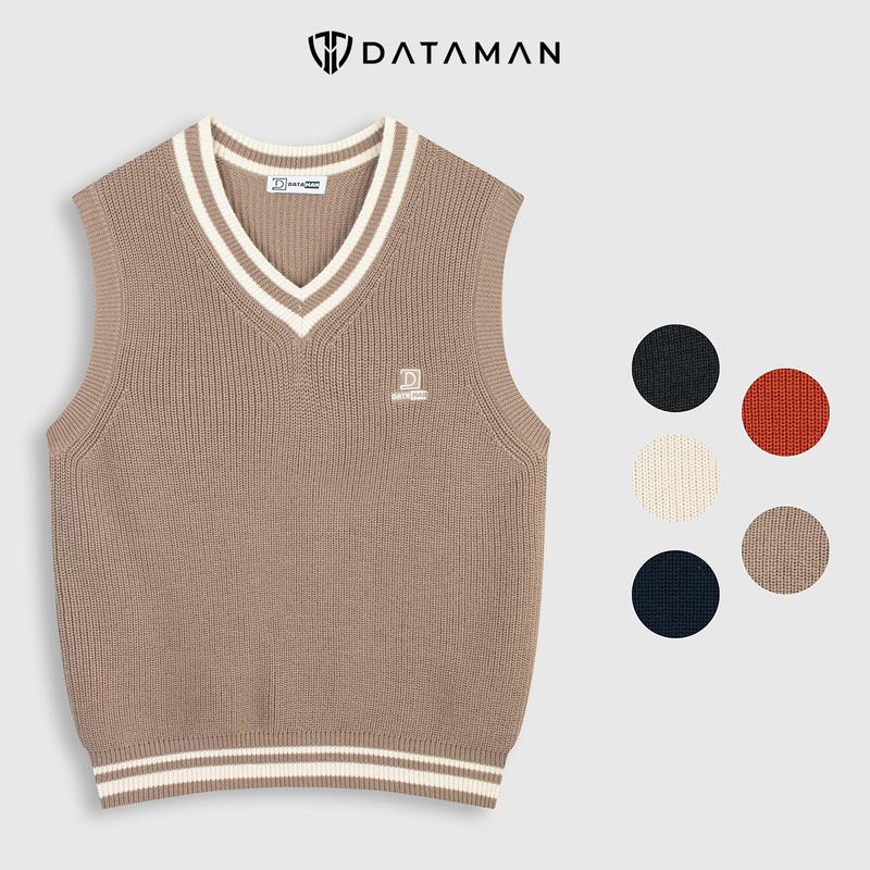 Áo gile len nam DATAMAN cao cấp, form rộng, unisex, thêu logo ở ngực, chất liệu len len lông cừu, style Hàn Quốc - DT51