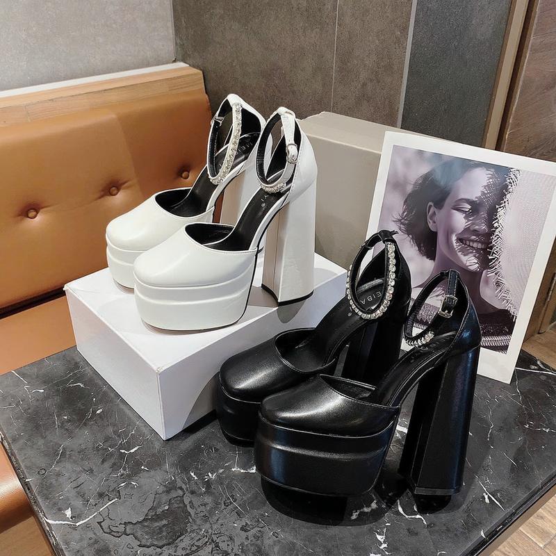 Giày cao gót mũi bầu 2 lớp đế cao 15cm quai đính đá sang chảnh Giày cao gót bít mũi tiểu thư DéP Nữ