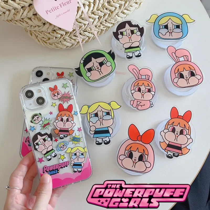 for iPhone 15Pro Max 14Pro iPhone 13 12Pro Max iPhone11Cartoon cute Crybaby Powerpuff Girls Series Magnetic attraction acrylic mobile phone case With magnetic bracket