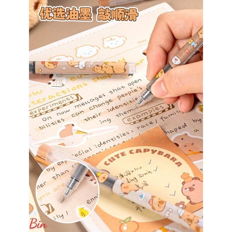 Hộp 6 chiếc bút mực ĐEN tẩy được hình Capybara, gấu trúc, HỘP 6 BÚT CÓ ĐẦU TẨY, BÚT KIM CAPYBARA, BÚT VIẾT CHO HỌC SINH, SINH VIÊN, DÂN VĂN PHÒNG, BÚT KÝ, BÚT NGÒI NHỎ QH22 2