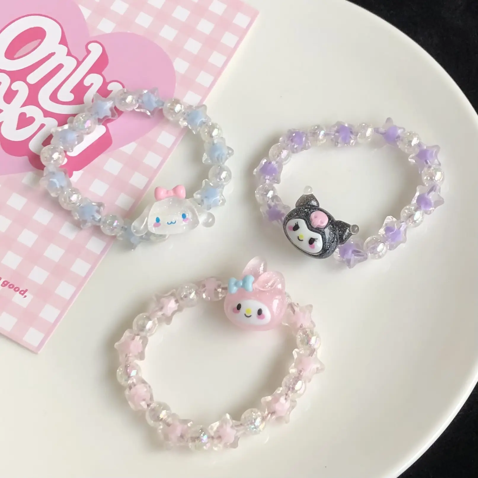 Natural pearl crystal anklet transparent Sanrio jade cinnamon dog couple bracelet girl heart girlfriend bracelet small rubber band tide