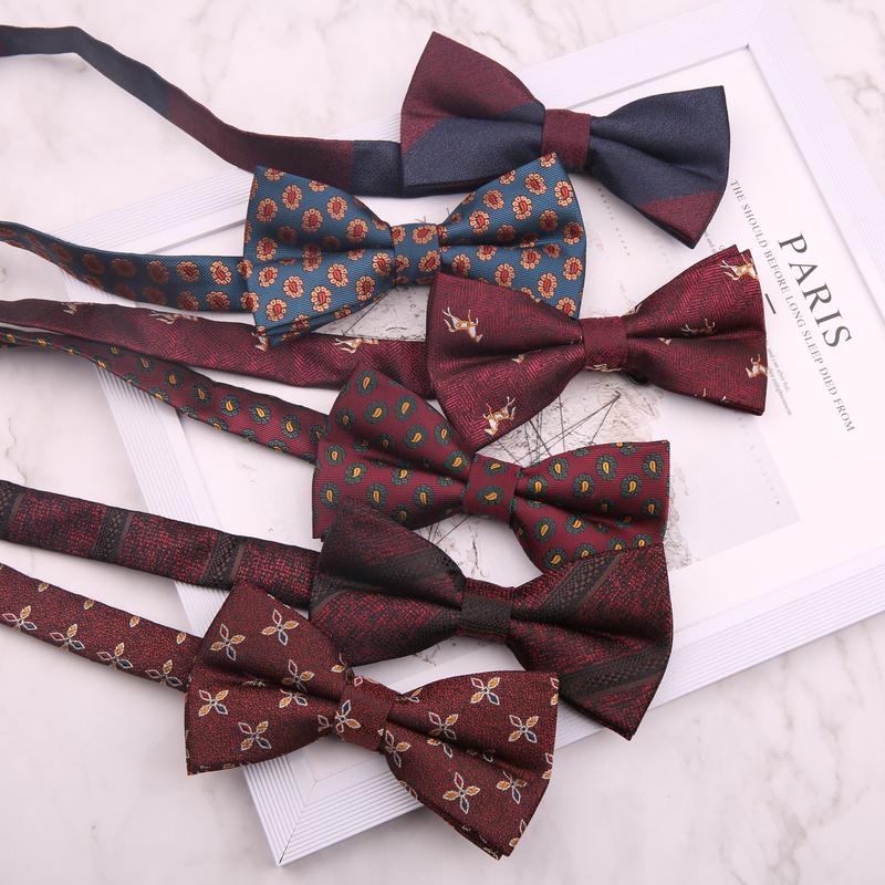 Product Introduction of 6 * 12cm Patterned Men's Wedding Groom Groomsman Suit Black Red Blue Striped Formal Banquet Fashion Bow Tie 11