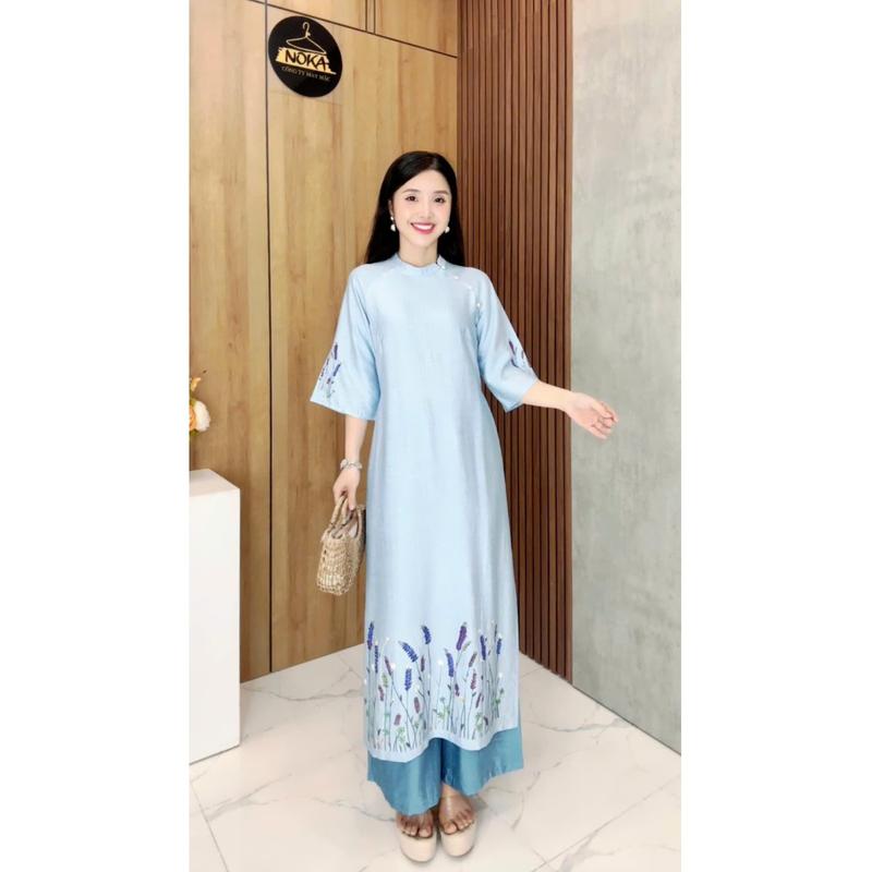 SET Áo dài cách tân Noka AD146 dáng suông che khuyết điểm chất liệu đũi tơ hàn mát mềm nhẹ size S-2XL - Women Nữ