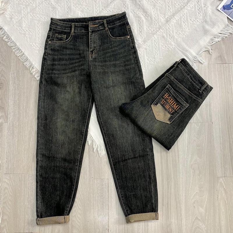 7004 BL403  BIGSIZE Quần jean nữ dáng baggy thụng co giãn , quần bò nữ baggy ống thụng cạp cao túi thêu chữ Women Pants