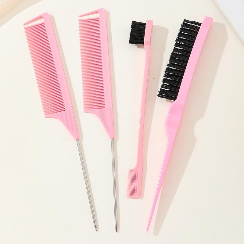Professional Durable Flexible Hair Comb Set, 4 Counts Rat Tail Combs and Hair Brush, Hair Styling Combs Hair Brushes for Women, Girls, Men, Stylists 3