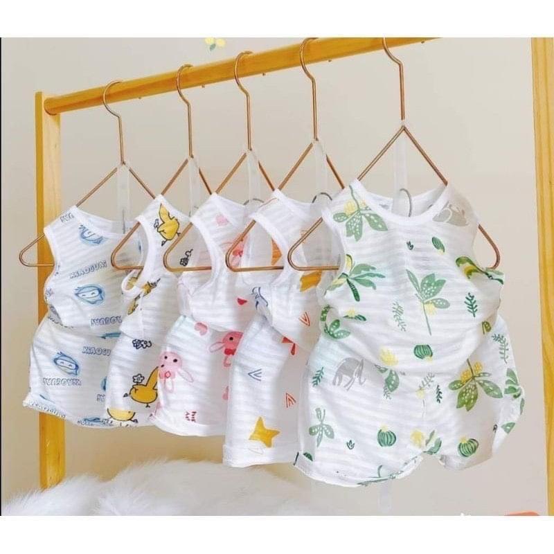 Bộ quần áo ba lỗ cotton giấy cho bé gái, bé trai size  3-15kg Vải Cotton cao cấp