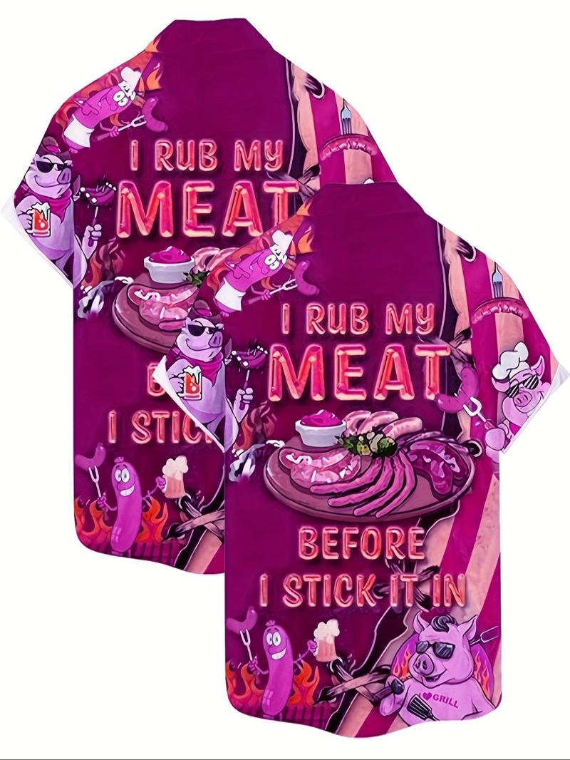 Product Introduction of Men's Meat Print Short Sleeve Shirt, Loose Casual Comfy Top for Daily Wear, Men's Clothes for All Seasons 2