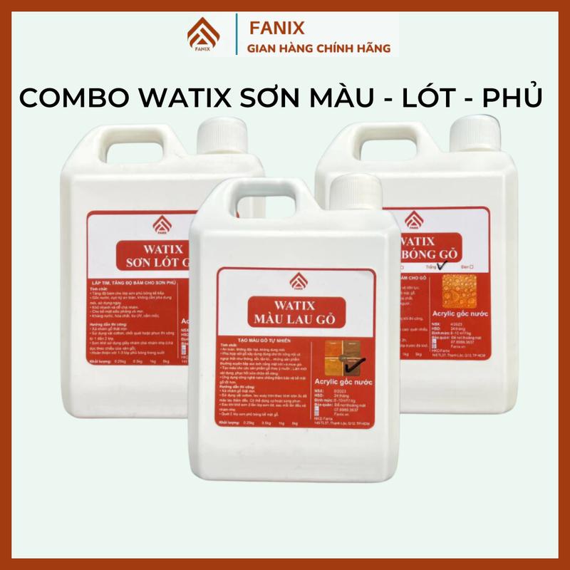 WATIX Combo màu lau gỗ + lót + phủ bóng gỗ - Sơn gỗ gốc nước an toàn 100% không độc hại - Dùng nội ngoại thất - 6 màu: Honey Cherry Wallnut Sồi Cánh Gián Mun - Dễ thi công - Chống thấm - Dùng cho đồ gỗ tủ bàn ghế - Size: 100g-5kg - Hàng Việt Nam