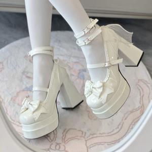 かわいい弓ロリータ女の子レザーシューズロリータプリンセススタイルハイヒール