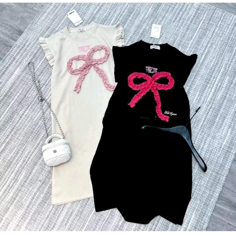 Váy YT63, Đầm Suông Gắn Nơ Nhún Tay Cánh Tiên Cách Điệu Chất Cotton Mát From Rộng 5