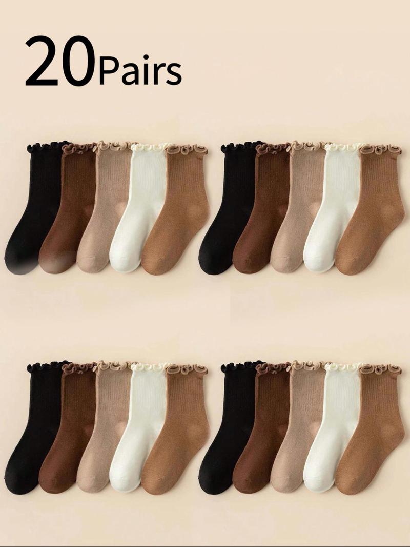 Product Introduction of Solid Color Ruffle Trim Ankle Socks, 20 Pairs Comfy Breathable Socks for Girls, Multipack Knit Socks for All Seasons 0