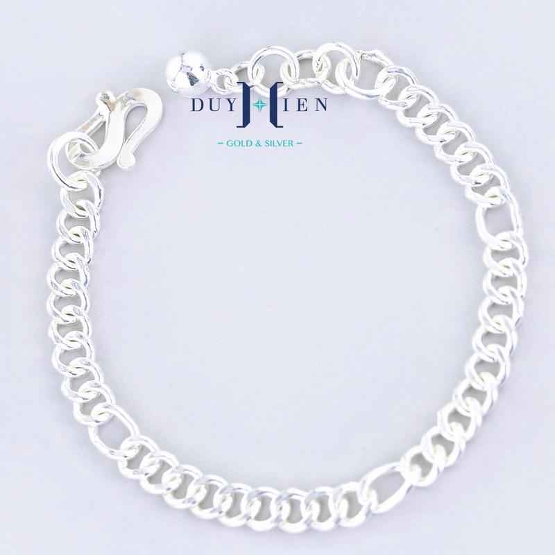 Lắc Bạc Duy Hiển Cho Bé Có Chuông Kiểu Dây Đơn Cách Điệu Xen Lẫn Mắt Tròn Dài 9