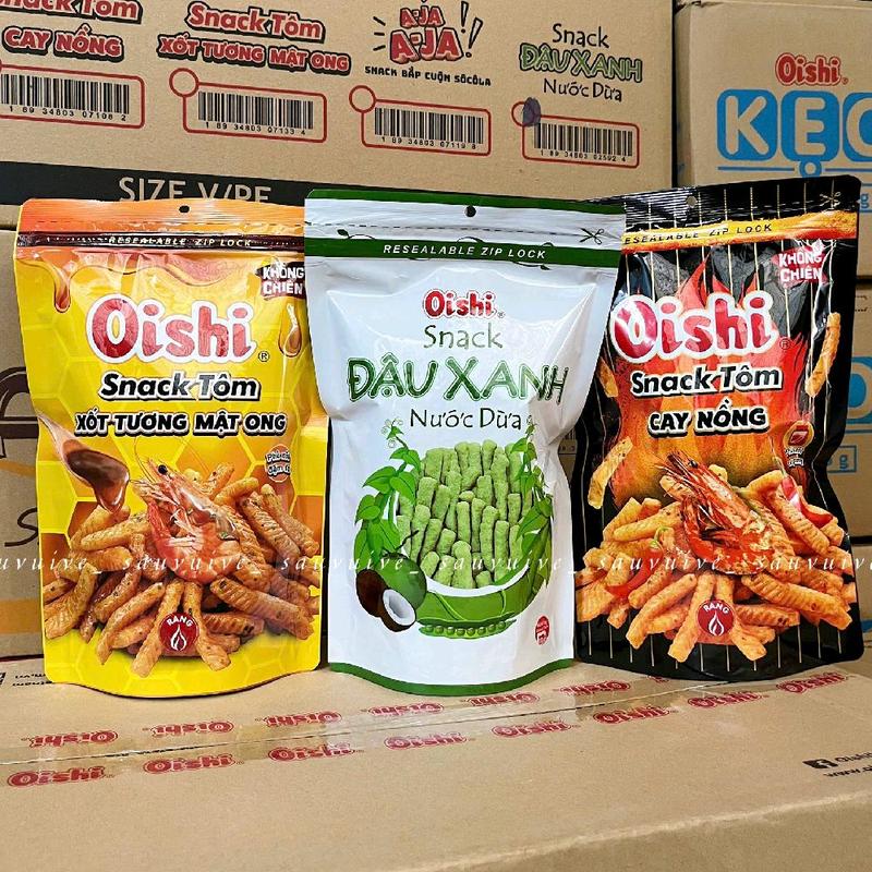 Combo 5 gói LỚN 65g Snack Oishi Đậu Xanh Nước Cốt Dừa, Snack Tôm Cay Nồng,…