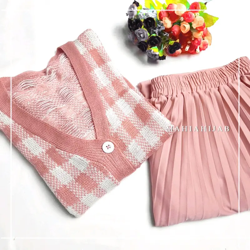 4in1 Setelan lengkap Yeji Cardi ( Cardi + Rok + Hijab ) Outfit Rajut Korean Style 3