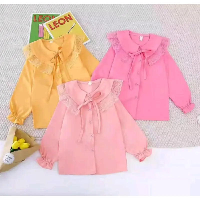 6-10th kemeja anak cewek / kemeja panjang import / kemeja renda anak import 1