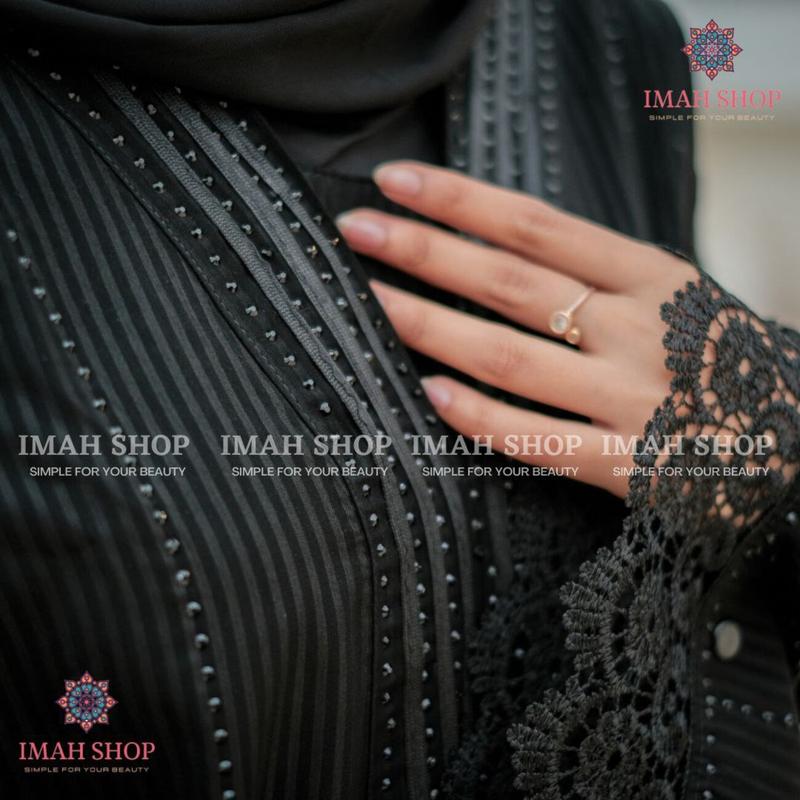 Product Introduction of Abaya Hitam Turkey Gamis Syari Muslimah Embos Hitam Kombinasi Renda Dress Arab Saudi Mata Hitam 951 3