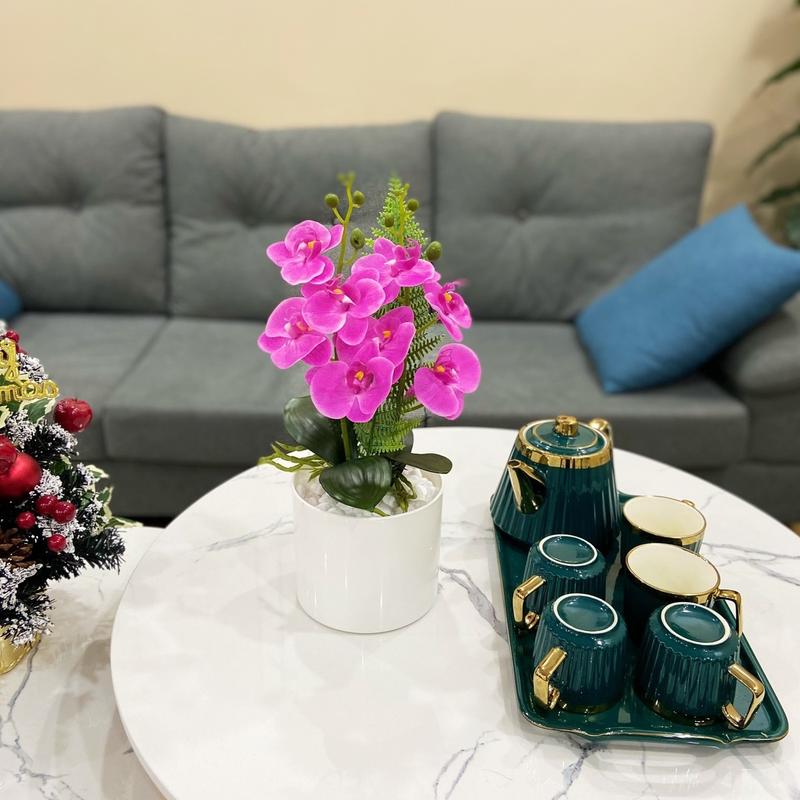 Chậu hoa lan hồ điệp mini, cây hoa nhựa trang trí