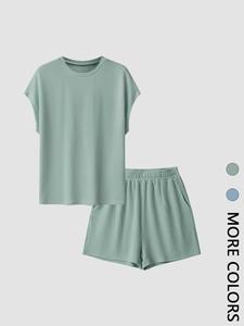 Two-piece Set Women's Striped Pattern Top & Shorts, Casual Round Neck Top & Shorts, Ladies Summer Clothes, Womenswear, Loungewear