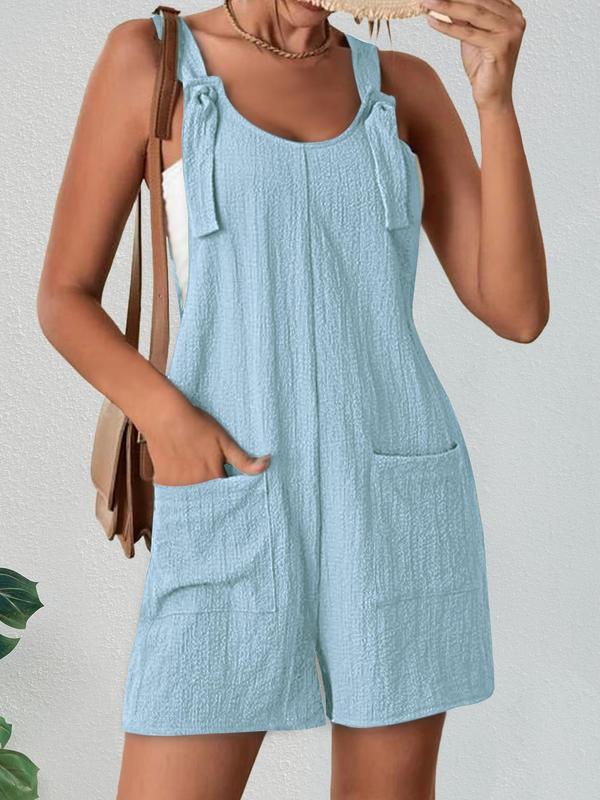 Women's Textured Adjustable Straps Pockets Overalls, Casual Solid Sleeveless Romper for Summer Outdoor Vacation Holiday, Dungarees, Womenswear, Jumpsuit 7
