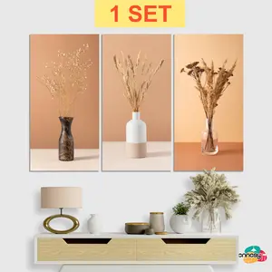 TENNESY HIASAN DINDING 1 SET BUNGA AESTHETIC 15x30CM ISI 3 BINGKAI FOTO WALL DECOR PAJANGAN KAYU KAMAR DEKORASI RUMAH Paper