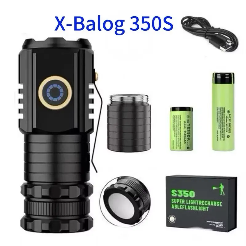 Đèn pin siêu sáng X-Balog S350 + khớp nối đèn pin mini cầm tay dã ngoại cao cấp vỏ nhôm có nam châm gắn sạc USB kháng nước