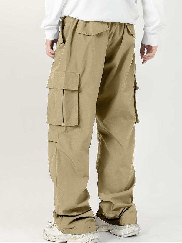 Men's Solid Flap Pocket Cargo Pants, Regular Fit Casual Fashion Trousers for Daily Wear, Men's Bottoms for All Seasons 6