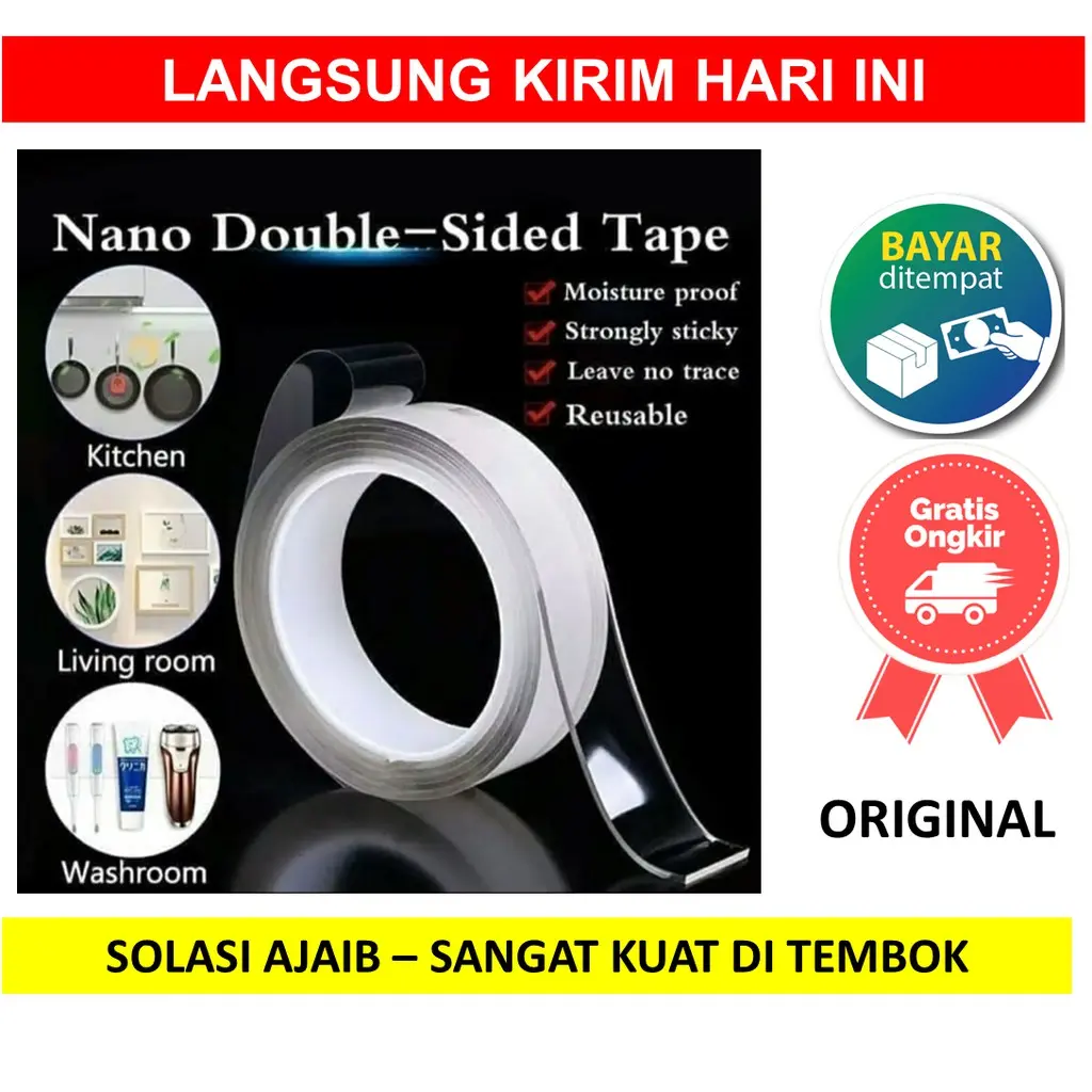 PROMO MINO N4n0 Tape Lakban Perekat Nano Ajaib Double Tape Bening Tahan Air 10mmx1m Lem New Alat Tempel kantor serbaguna Selamat Berbelanja