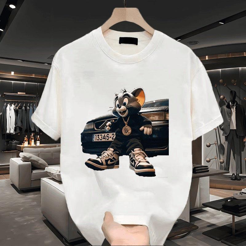 Áo Thun Cotton, Dáng Rộng Vừa Vặn, Thiết Kế Hoạt Hình Vui Nhộn Với Chuột Và Chủ Đề Xe Hơi, Cổ Tròn, Cỡ Lớn, Phong Cách Thường Ngày, Cá Nhân Hóa, ngắn Tay, Thích Hợp Cho Nam Giới, Hàng Mới Về Mùa Hè, Thời Trang 5