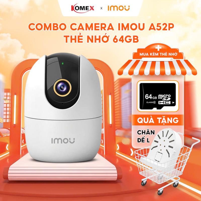 Combo Camera Imou Ranger 2 wifi trong nhà Imou A52 5MP + Thẻ nhớ 64G Tặng kèm chân đế L Xoay 360 độ Phát hiện chuyển động - Imou Komex Store