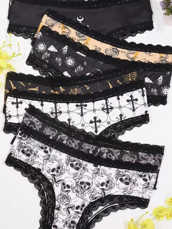【Plus Size】 Cartoon Sun & Star Print Panty, Casual Comfy Breathable Knicker for Daily Wear, Women's Underwear for All Seasons 5