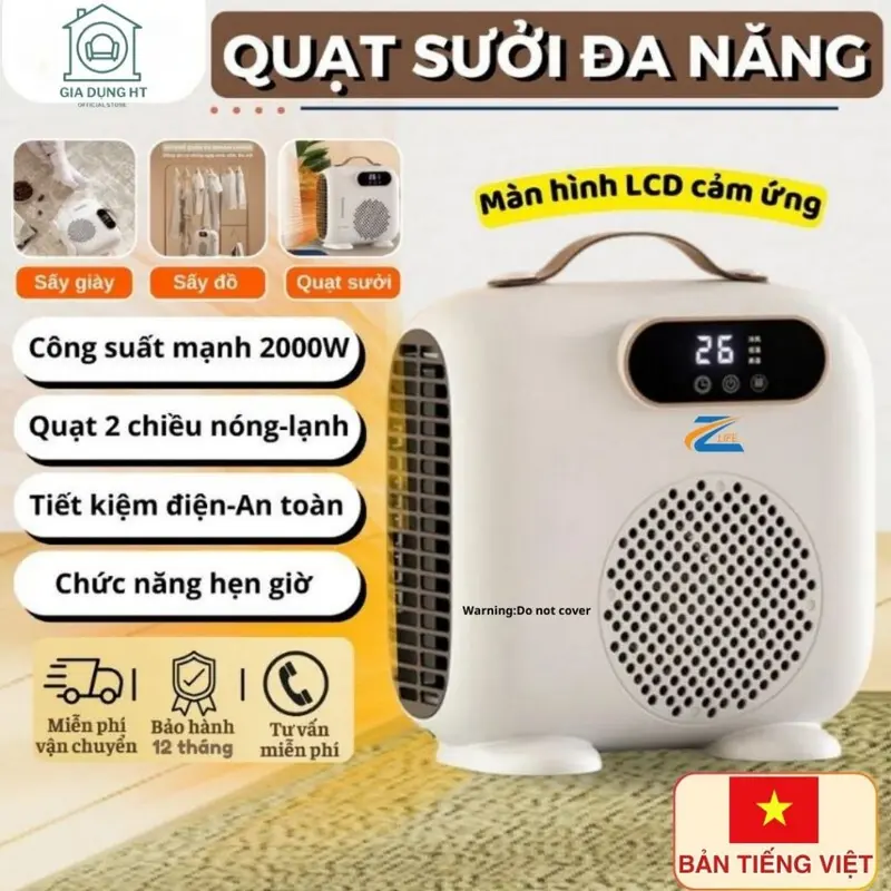 Quạt sưởi ấm phòng cho bé Zlife, Máy sưởi mùa đông gia đình cao cấp công suất 2000W, có công tắc bảo vệ an toàn 0