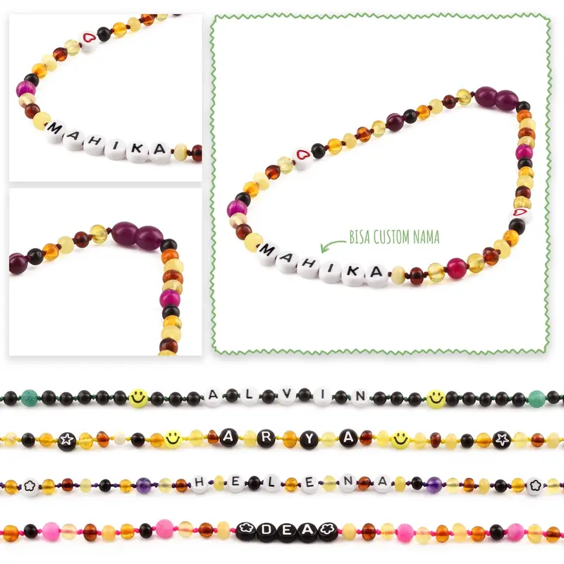 Kalung Amber CUSTOM NAMA untuk Bayi - Balita - Anak. Motif 33 - Motif 48 baltic amber 4