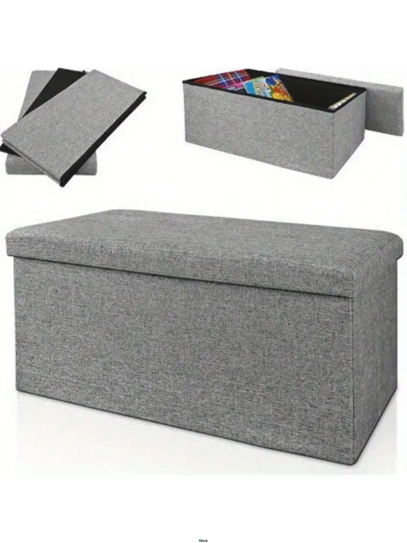 Product Introduction of FootStool Foot Pouffe Folding Stool Seat Pouffe Ottoman Storage Folding Linen Large Double Foot Storage Boxes Grey Storage Ottoman Makeup Seat Stool Storage Box 6