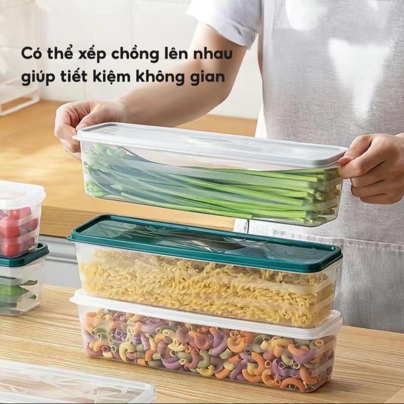 5 hộp nhựa chữ nhật đựng thực phẩm bảo quản rau củ quả thức ăn hành tỏi trong tủ lạnh có nắp giữ thực phẩm tươi mới