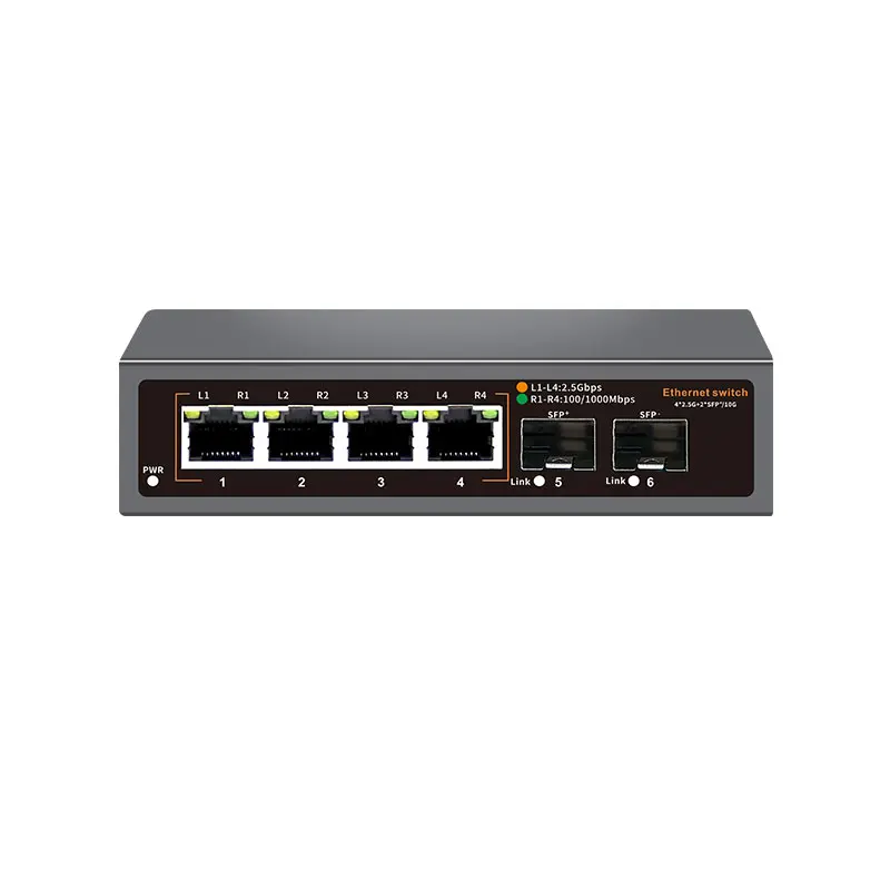2.5Gbps Ethernet Switch 4 Port 2500Mbps Network Switcher 2 Port 10G SFP+ Slot Home Lab Hub Internet Splitter Plug And Play