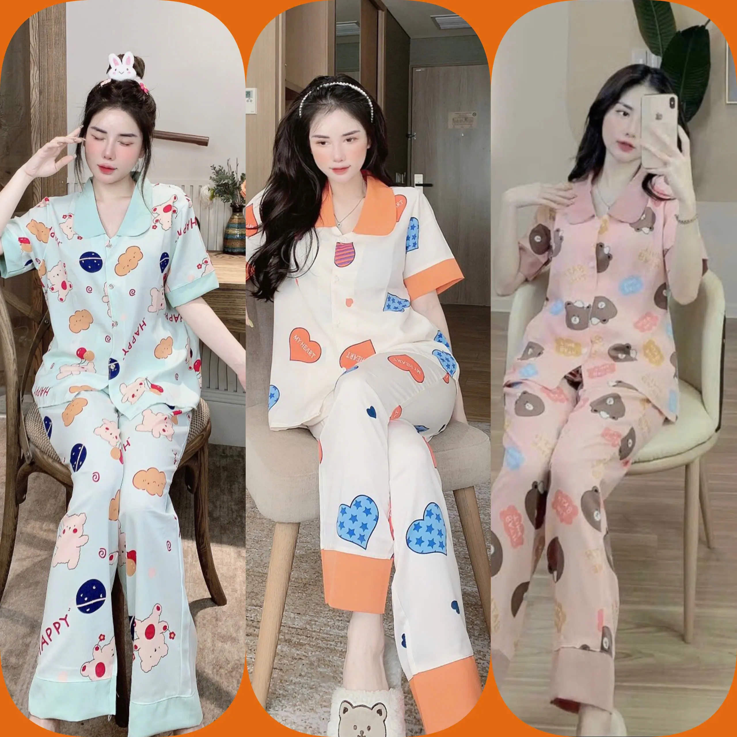 Combo 3 Bộ Pijama Quần Dài Áo Cộc - Nhiều Mẫu Mã (Đổi Mẫu Trong Combo Thoải Mái) - Phù Hợp Mặc Ở Nhà, Đi Chơi Women Nữ Quần Ngủ Áo Ngủ