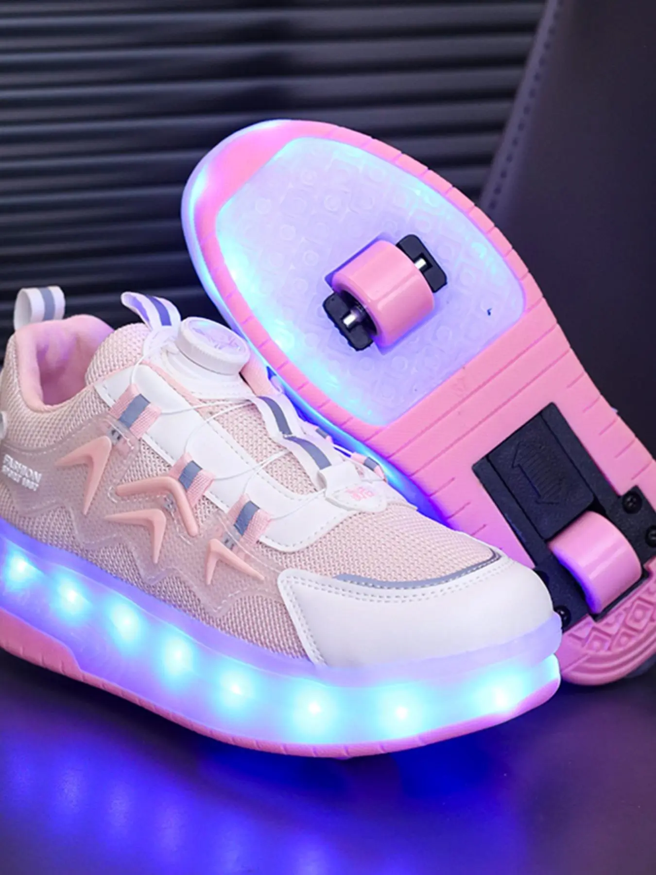 Cute Usb Rechargeable Luminous Pink Sneakers, 2024 New Style Fashionable Light Up Walking Shoes for Boys & Girls, Casual Athletic Sports Shoes with Wheel Design for Daily Wear