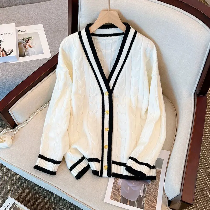 Áo Len Cardigan, Phong Cách Thường Ngày Dành Cho Nam Và Nữ, Đồ Len Ins Hàn Quốc, Phong Cách Hồng Kông, Cổ Điển Tiên Tiến, Dài Tay, Áo Len Cặp Đôi, Áo Khoác Menswear Trắng