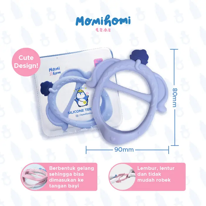 Momi Homi Teether Grab Pita Silicone Baby Elephant Silikon Empeng Gigitan Bayi Bentuk Gelang Premium case BPA FREE Biru 2