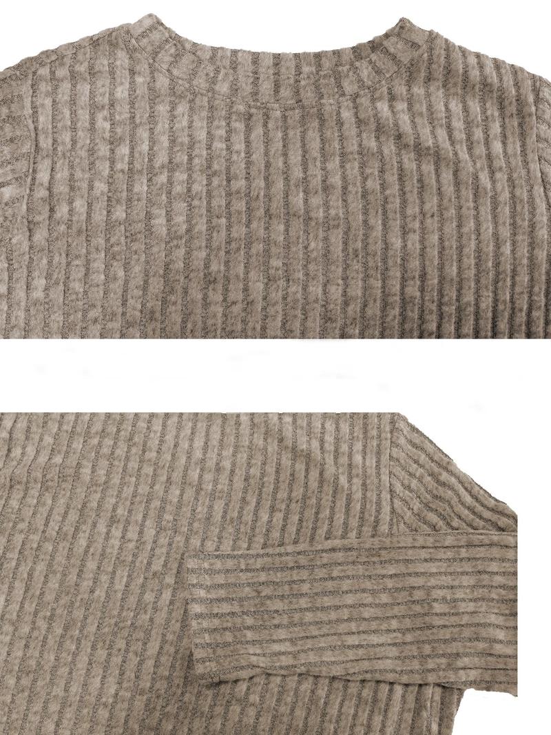 Product Introduction of 【Plus Size】 Solid Color Round Neck Top, Casual Long Sleeve Crew Neck Top for Fall & Winter, Women's Clothing for Daily Wear 6
