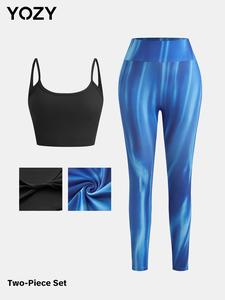 YOZY-GOOO Women's Tie Dye Print Leggings & Sports Bra Set, Sporty Casual Breathable Outfits for Yoga Gym Workout Running