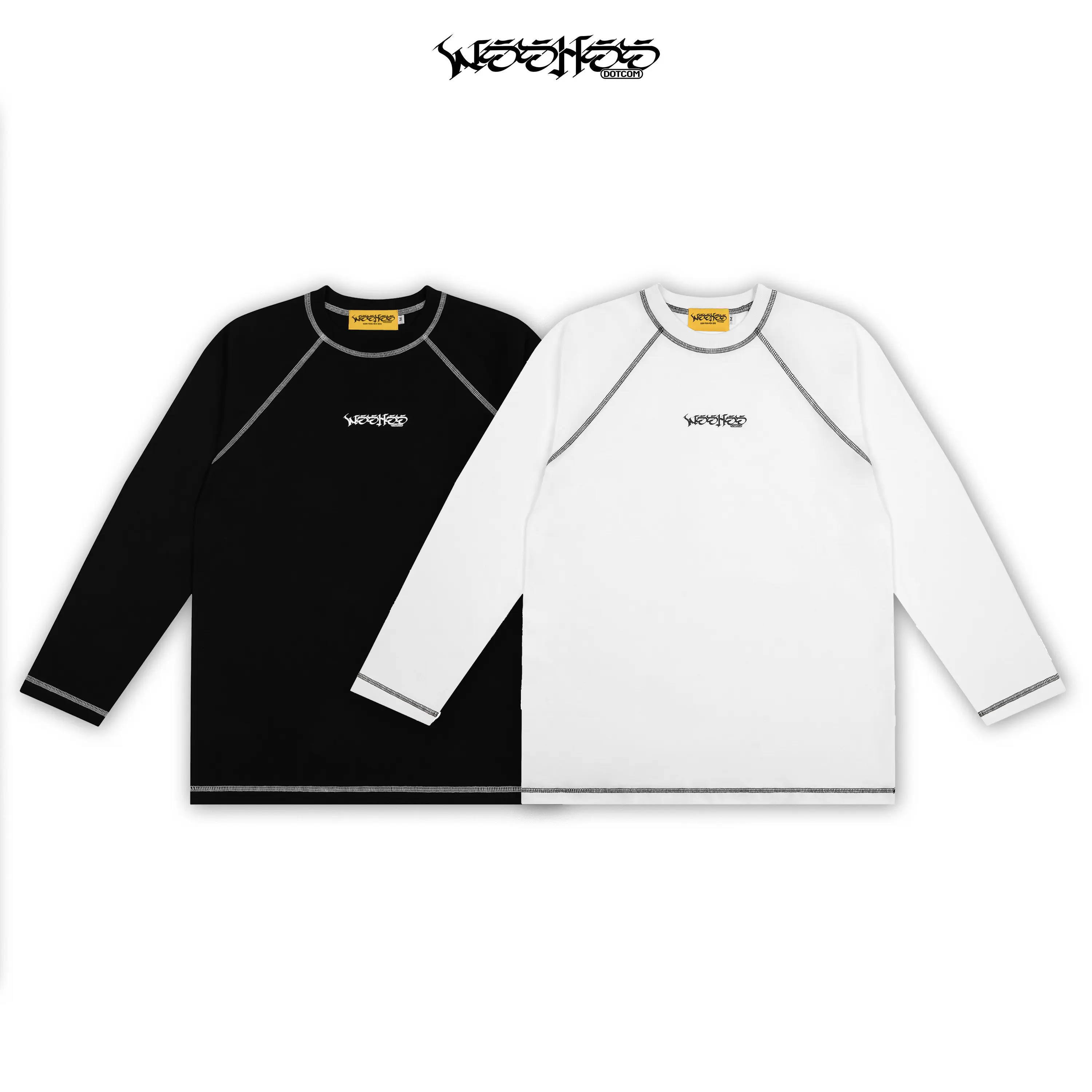 Áo Raglan Tay Dài WHDC Nam Nữ 100% Cotton (Trắng/Đen) Top Cổ Tròn