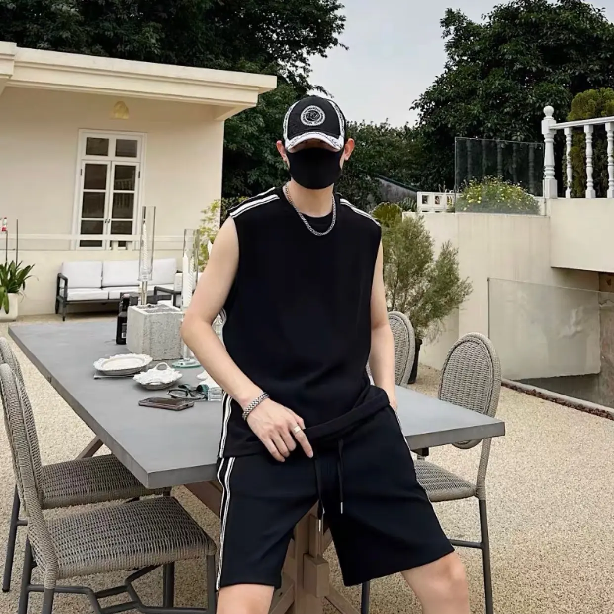 Bộ sát nách viền sọc Nam  phom rộng Menswear