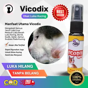 Obat Luka Kucing Borok Gatal Bolong VICODIX Spray Eksim Luka Berdarah Nanah Berantem
