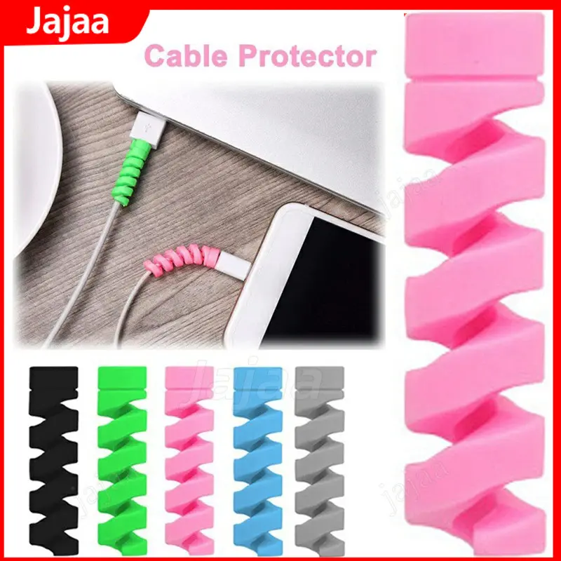 5PCS Spiral Cable Protector Silicone Bobbin Winder Charging Protector Android USB