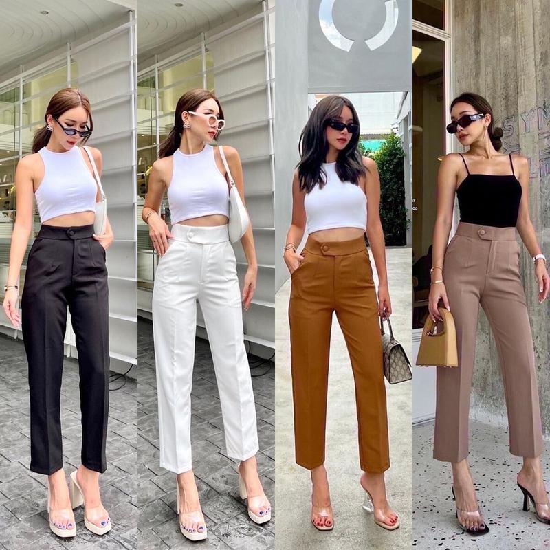 Celana Promthong BO1 7/9 High Waist Kancing Bulat Katun Tidak Stretch Bangkok Wanita 1